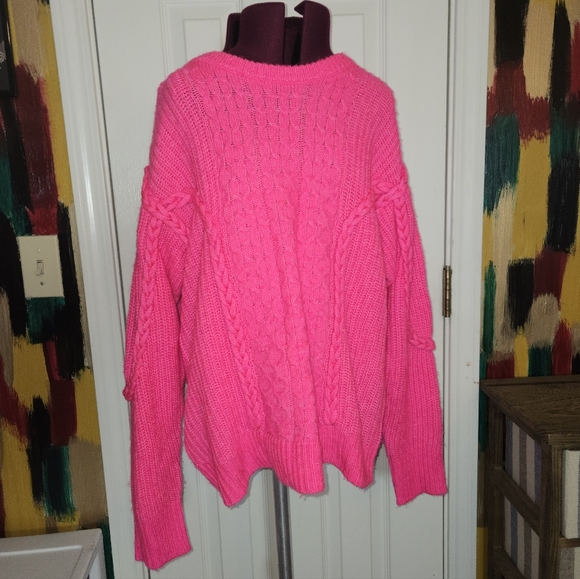 crown & ivy Sweaters - Crown & Ivy Bright Pink Chunky Oversized Knit Sweater Size Large